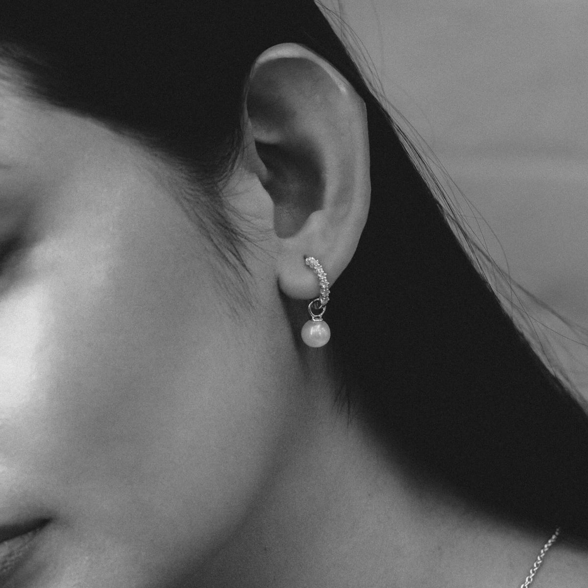 La Clara Pearl Drop Pavé Hoop Earrings