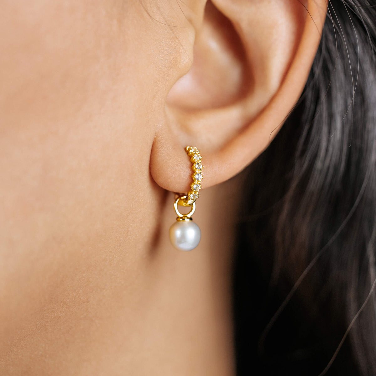 La Clara Pearl Drop Pavé Hoop Earrings