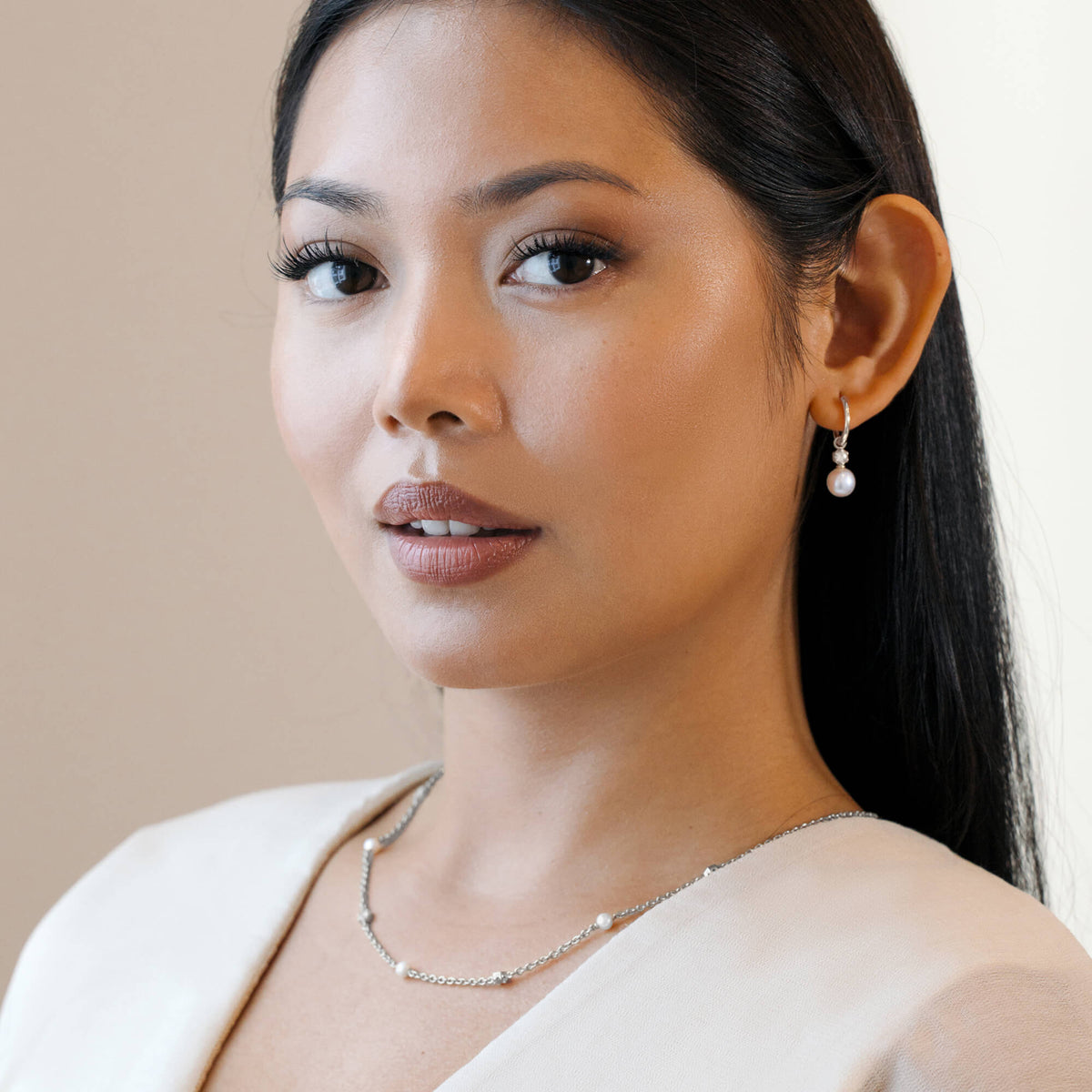 La Clara Pearl Drop Hoop Earrings