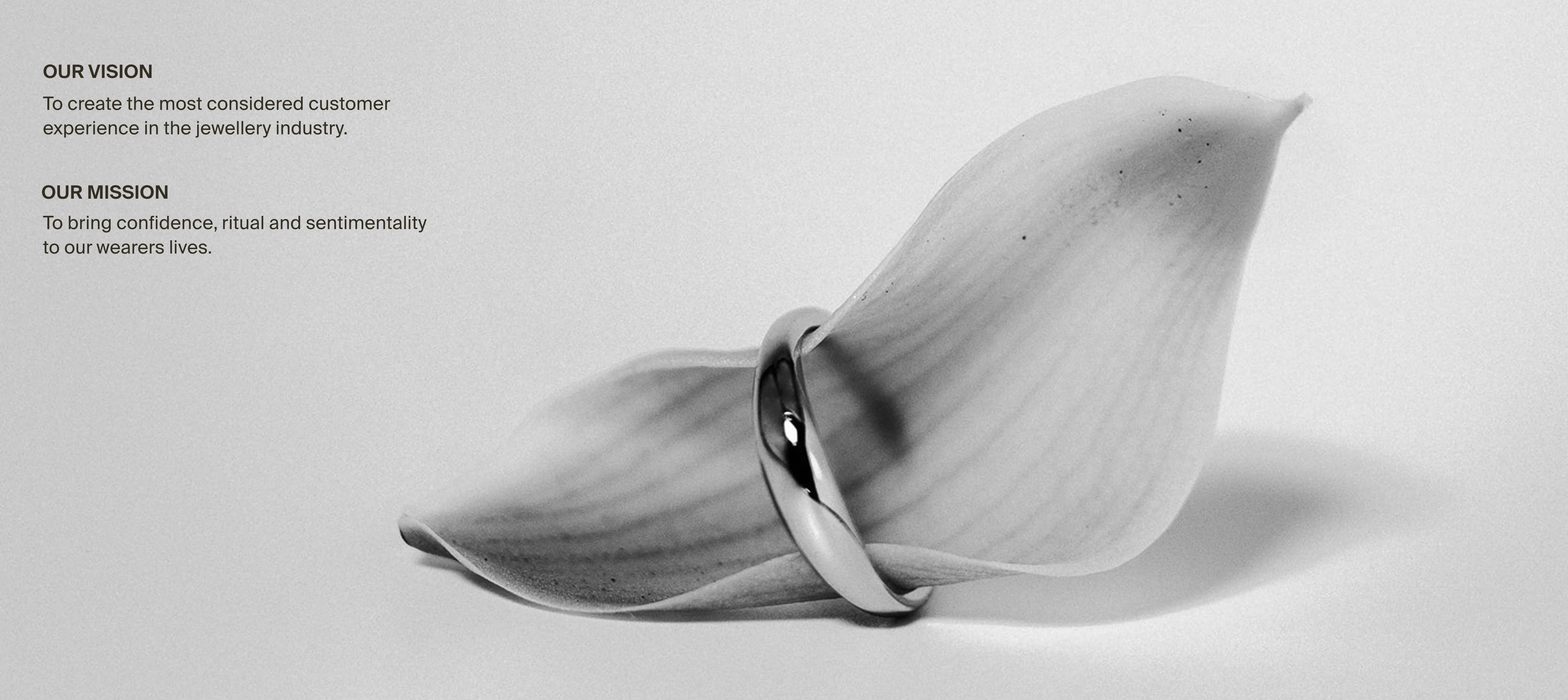 Ring on a flower petal against a white background