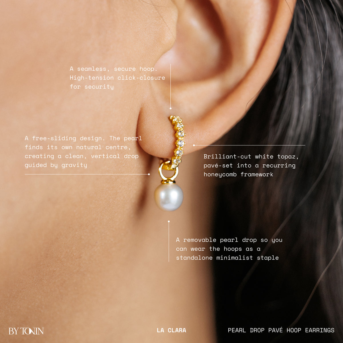 La Clara Pearl Drop Pavé Hoop Earrings