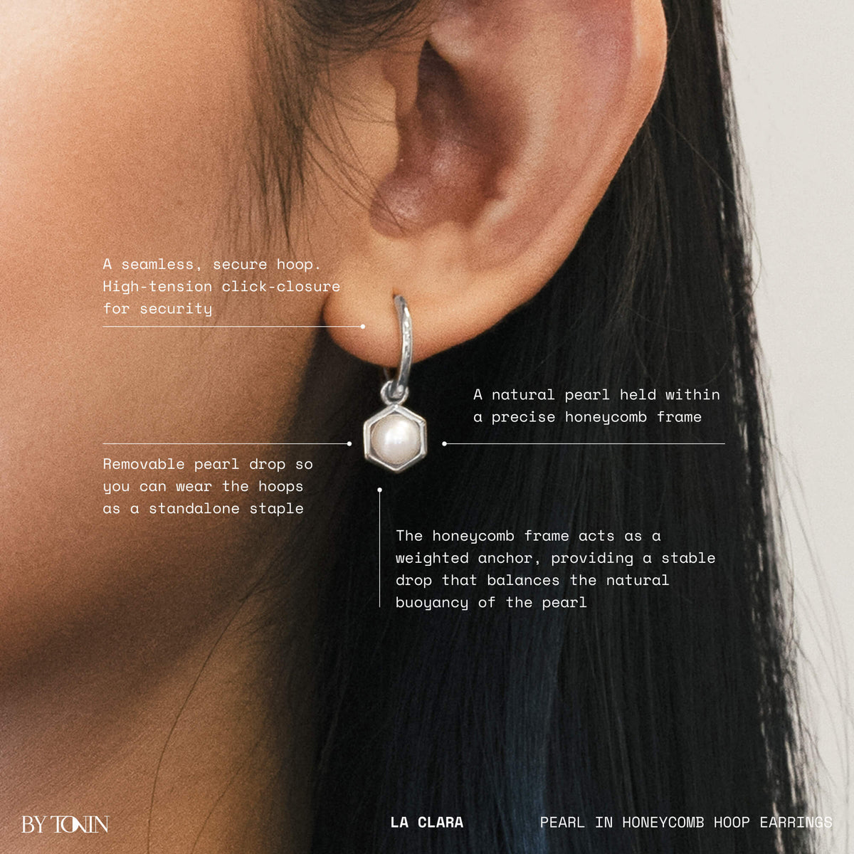 La Clara Pearl in Honeycomb Hoop Earrings