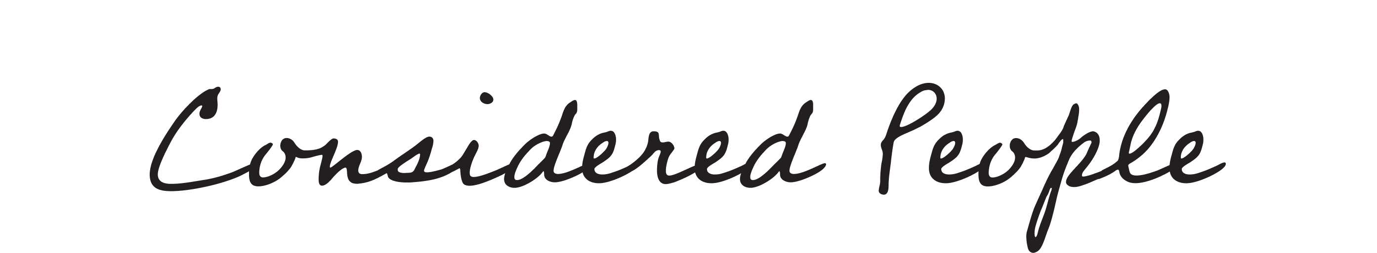 Text 'Considered People' in a cursive font on a white background