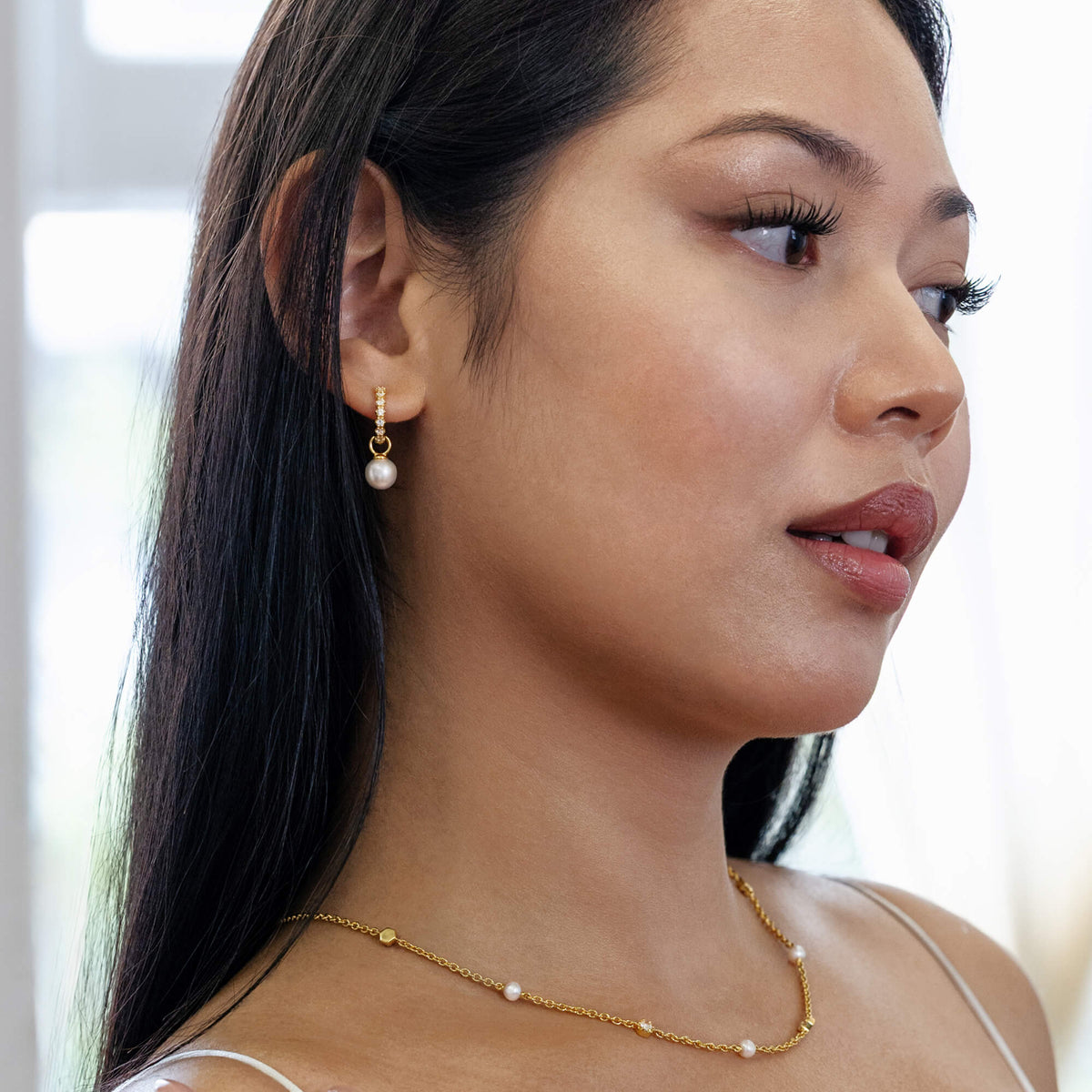 La Clara Pearl Drop Pavé Hoop Earrings