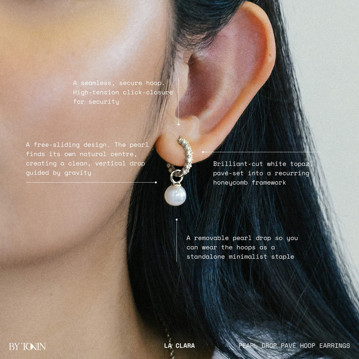 La Clara Pearl Drop Pavé Hoop Earrings