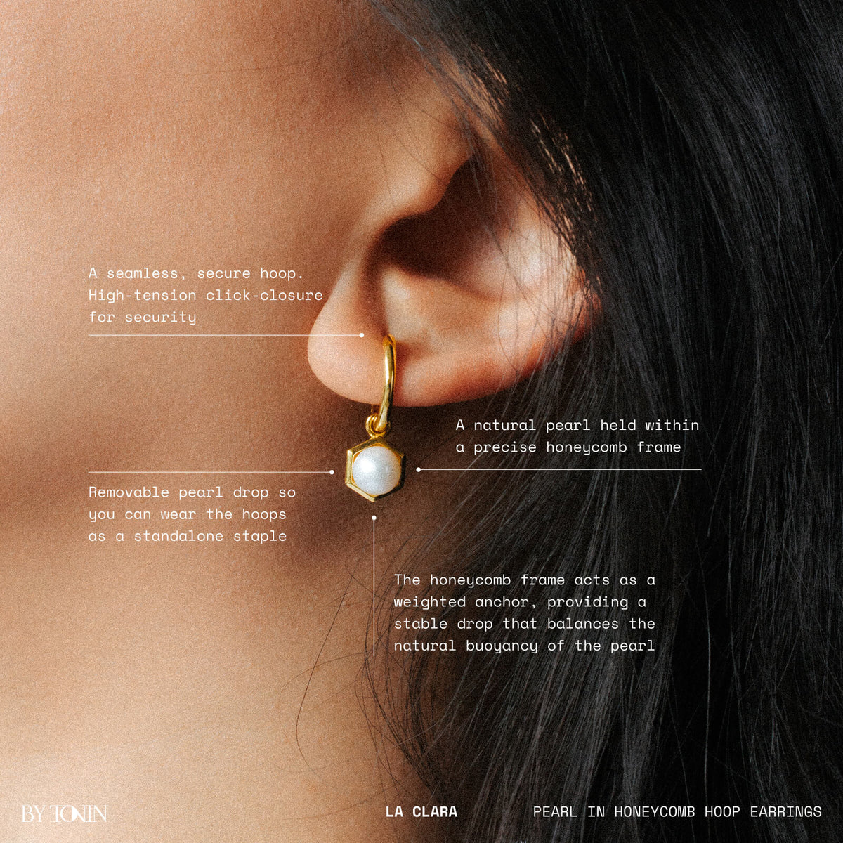 La Clara Pearl in Honeycomb Hoop Earrings