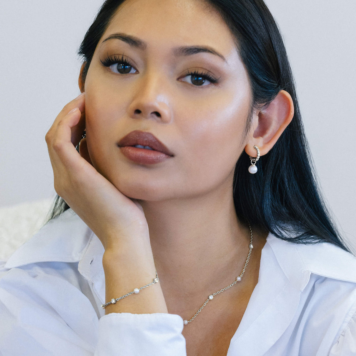La Clara Pearl Drop Pavé Hoop Earrings