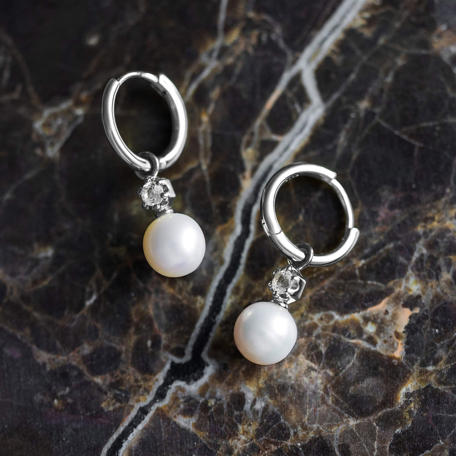 La Clara Pearl Drop Hoop Earrings
