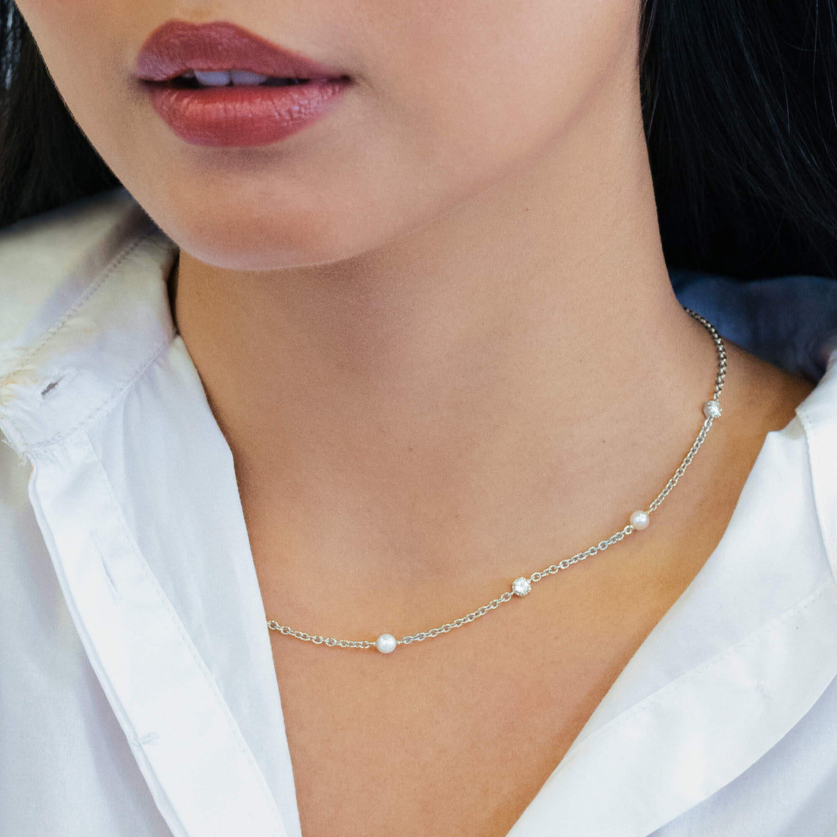 La Clara Pearl and Topaz Station Necklace