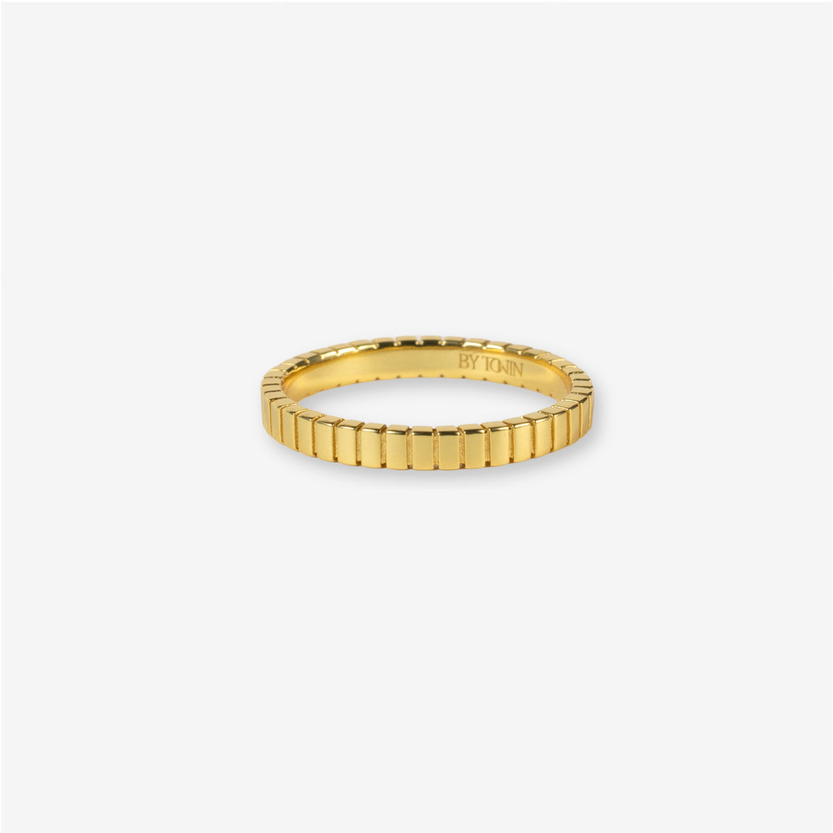 BY TONIN's Bel e Viv gold ring featuring a distinctive ridged design on a white background.