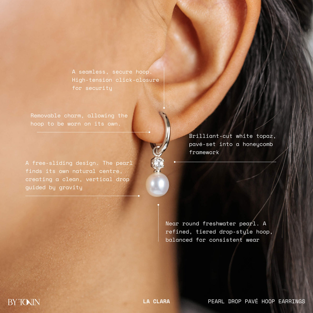 La Clara Pearl Drop Hoop Earrings