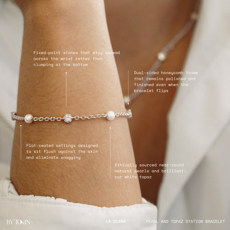 La Clara Pearl and Topaz Station Bracelet
