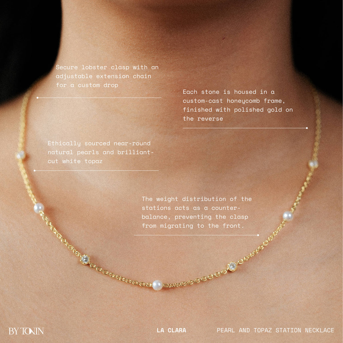 La Clara Pearl and Topaz Station Necklace