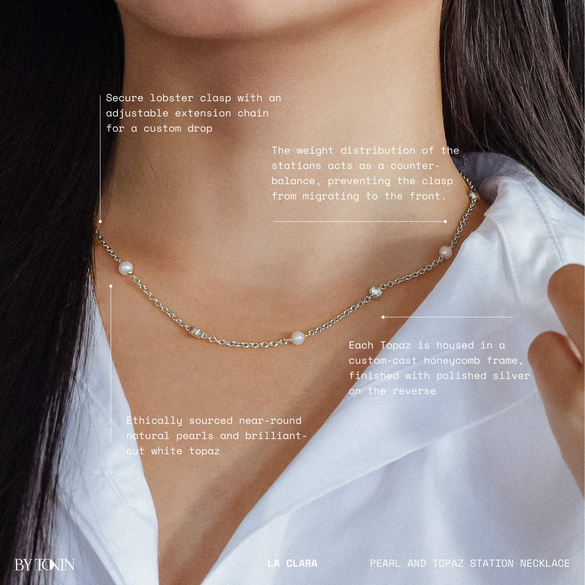 La Clara Pearl and Topaz Station Necklace