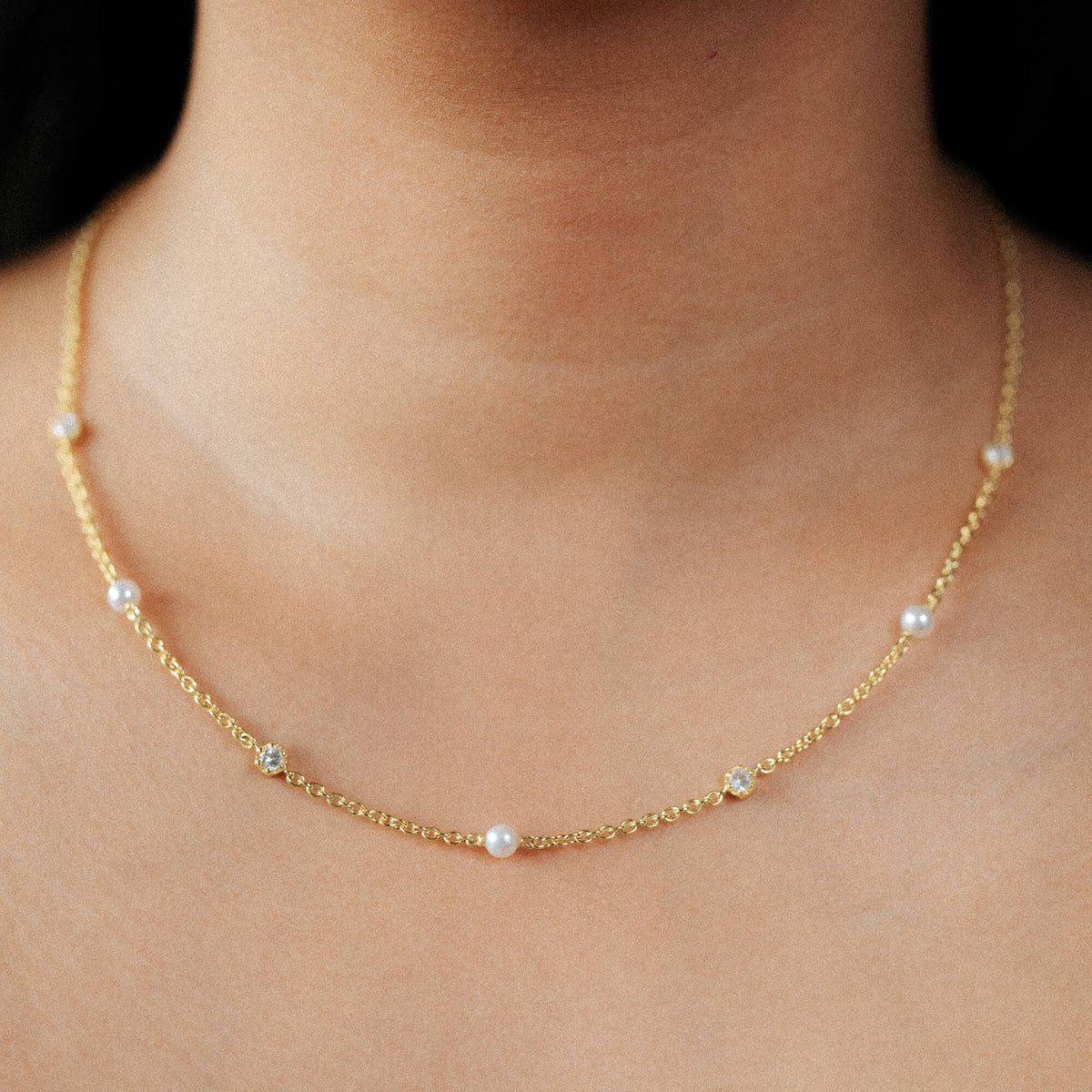 La Clara Pearl and Topaz Station Necklace