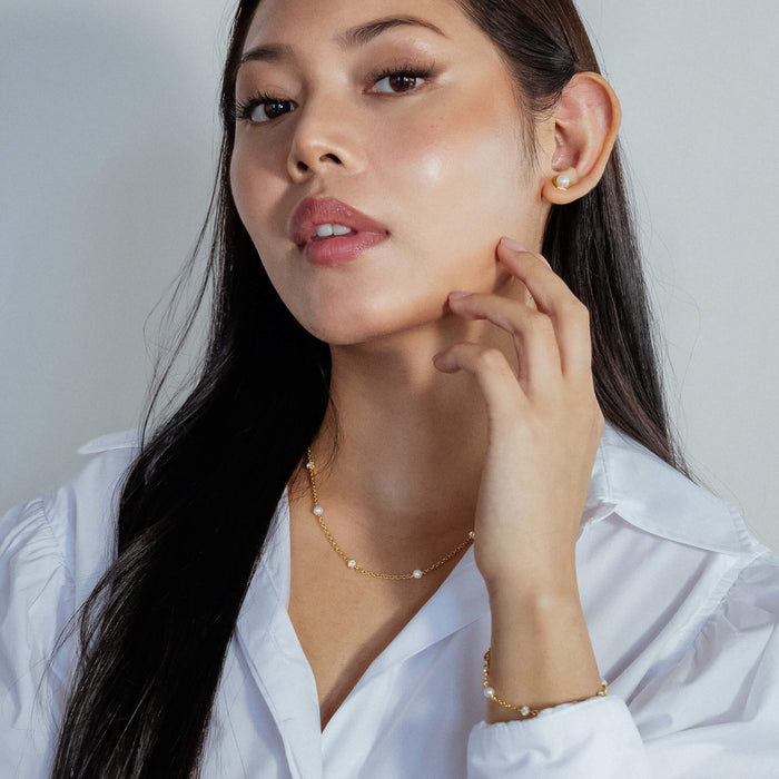 La Clara Pearl and Topaz Station Necklace
